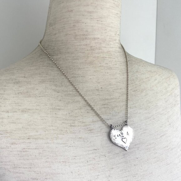 Sterling Silver 925 Hammered Heart Stamped “Fool 4 ♥︎” Love Pendant Necklace 18" - Picture 6 of 16